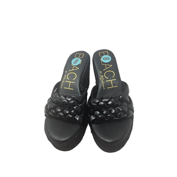 Beach Matisse 8 Sasha Black Braided Espadrille Wedge Sandal Slide Vegan - Picture 4 of 4